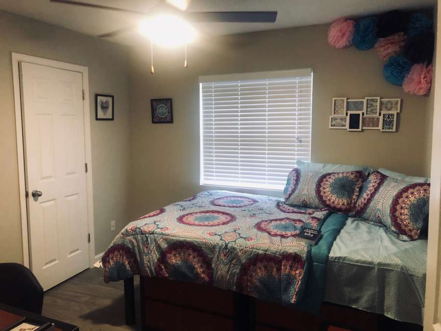 a bed in a room